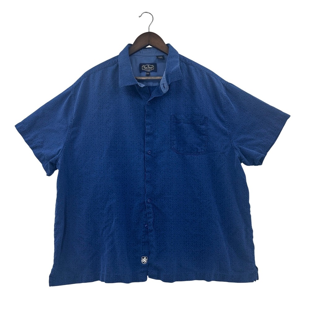 Nat Nast Button Up Shirt Mens XXL Blue Excellent Silk Cotton Geometric Diamond